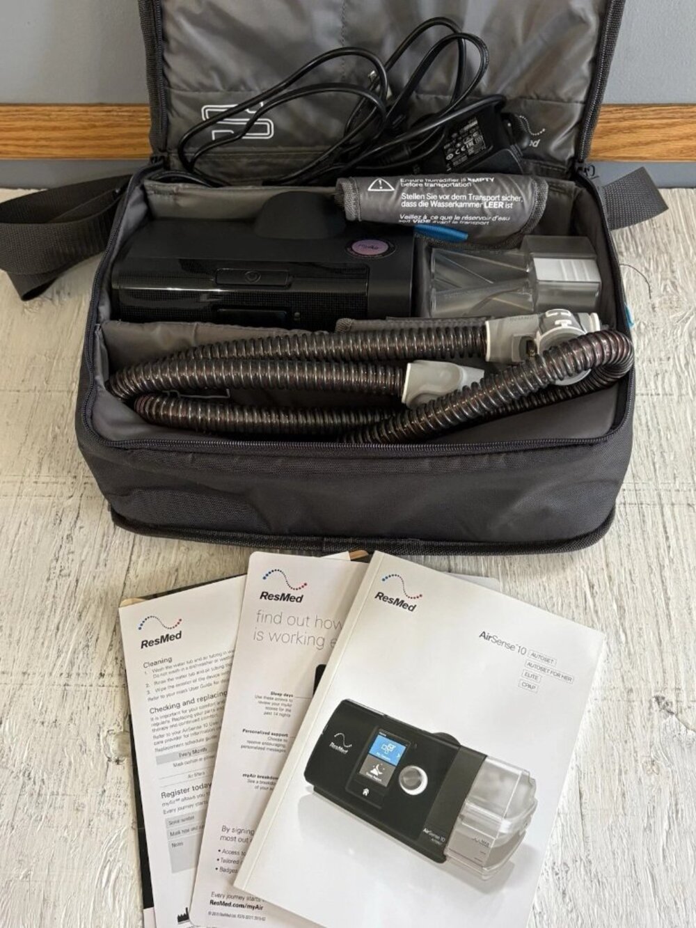 ResMedAir Sense 10 C Pap Machine with Grey Padded Carrying Case Only Used 24 Hr